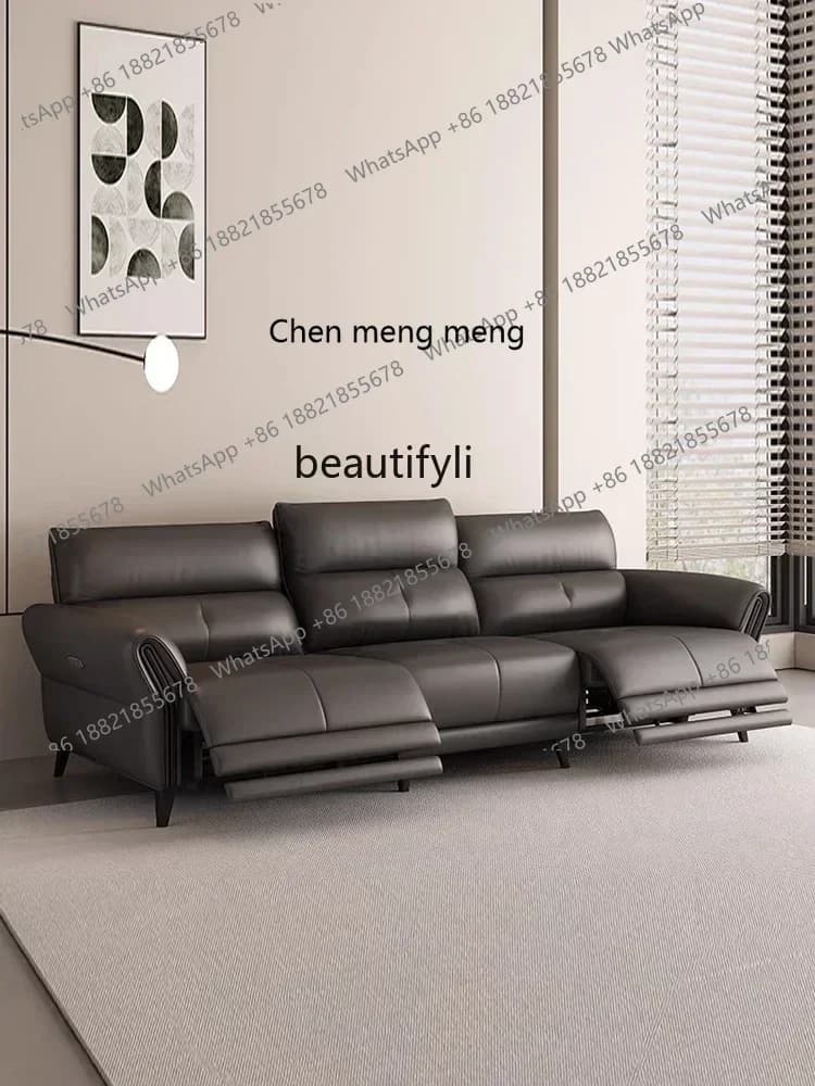 X   First Class Electric Functional Leather Sofa Modern Simple Home Living Room Zero Wall High-End Straight Leather SofaA