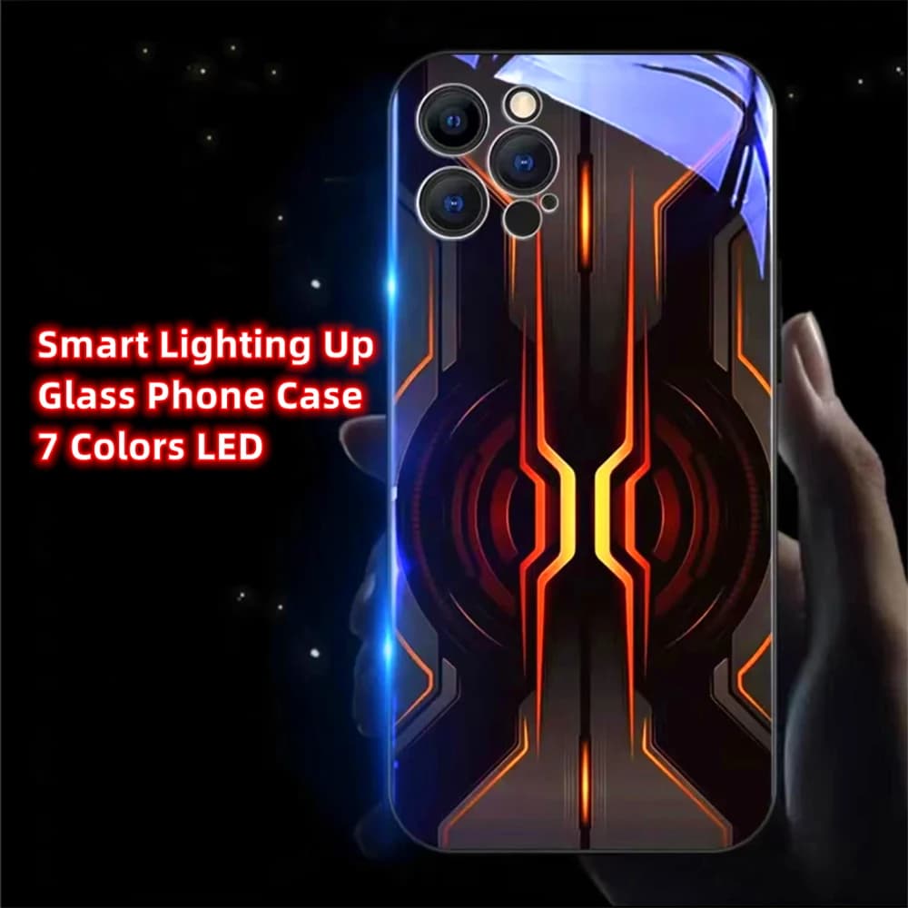 Technology Orange Light Smart LED Light Glowing Glass Phone Case For iPhone Air 18 17 16 E 15 14 13 12 11 Pro Max Plus
