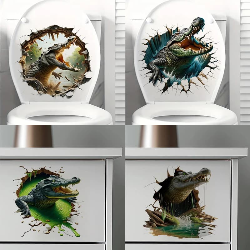 Crocodile Wall Stickers, Toilet Seat Stickers, Bedroom Entrance Living Room Porch Home Decoration Wall Stickers