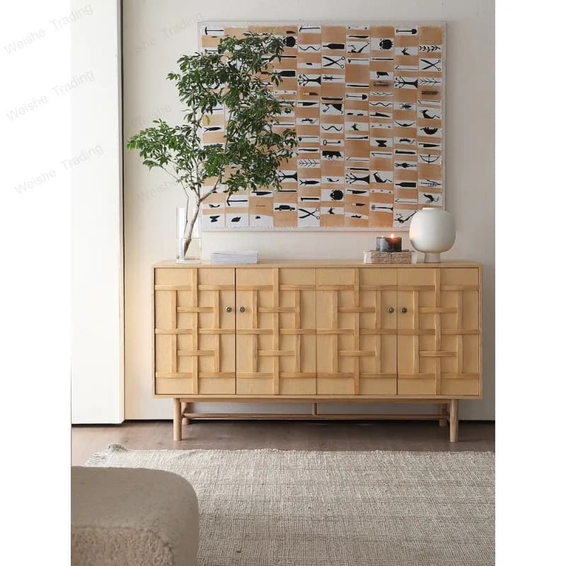 Side cabinet, tea cabinet, quiet wind log retro locker, cabinet against the wall integrated locker