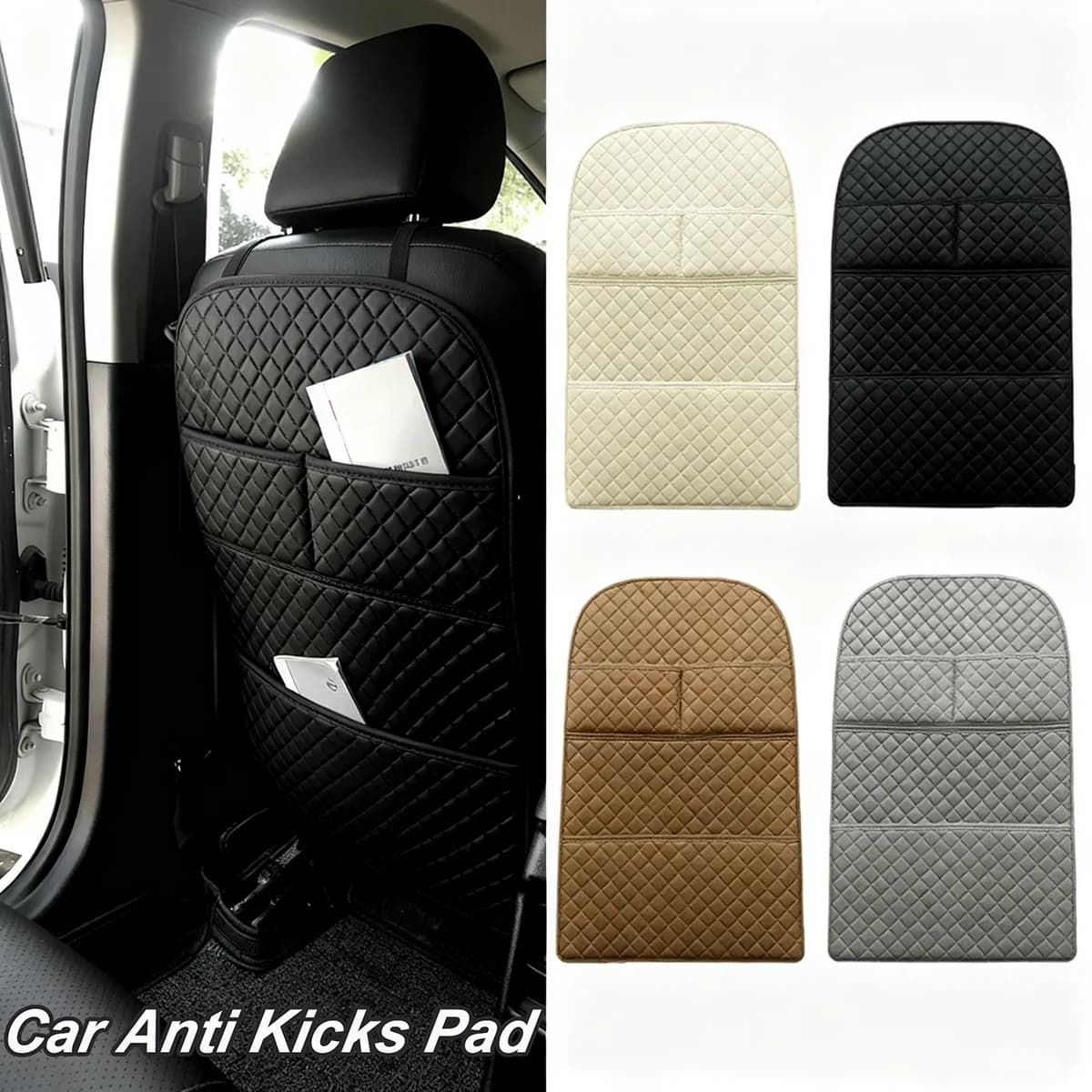 Leather Universal Car Anti Kicks Pad With Organizer Pocket Waterproof Seat Back Kick Protector Mats For NISSAN BMW KIA AUDI