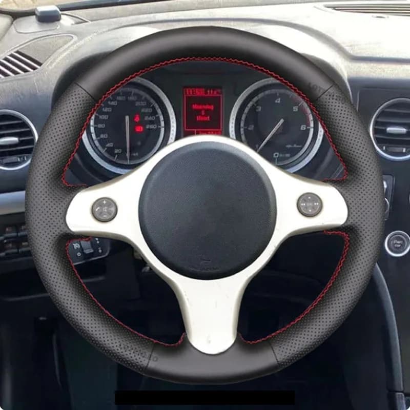 100% Fit Alfa Romeo 159 2005-2012 Brera Spider Sportwagon 2006-2011 Hand-stitched Black Genuine Leather Car Steering Wheel Cover