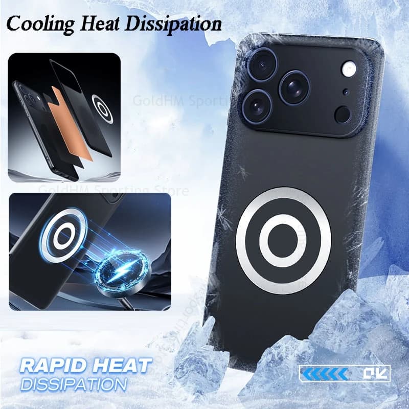 For iPhone 17 16 Pro Max Cooling Heat Dissipation Copper Case For Apple 17 Air 16 14 15 Pro Max For Magsafe Magnetic Back Cover