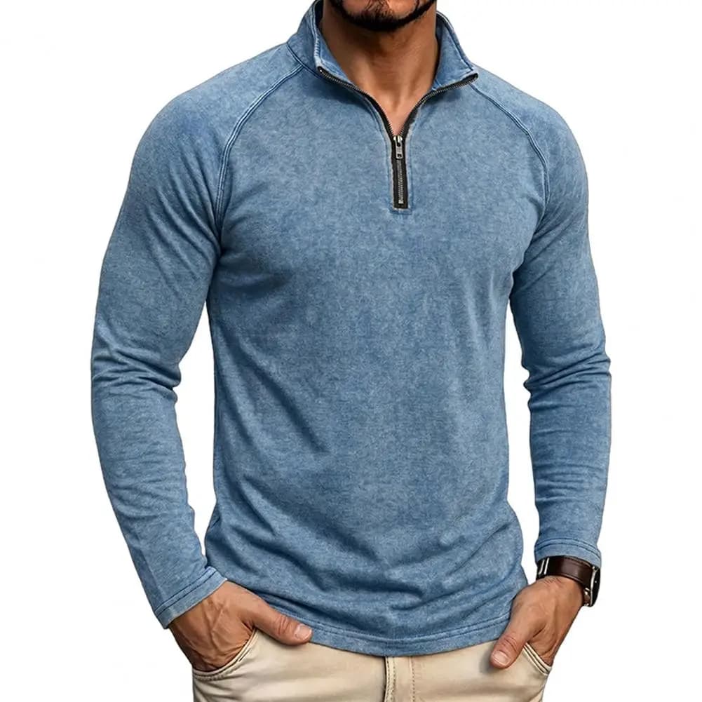 Men Quarter Zip Shirt, Soft Cotton Blend Golf Shirt, Long Raglan Sleeve Stand Collar Pullover Shirt Versatile Mens Daily Wear