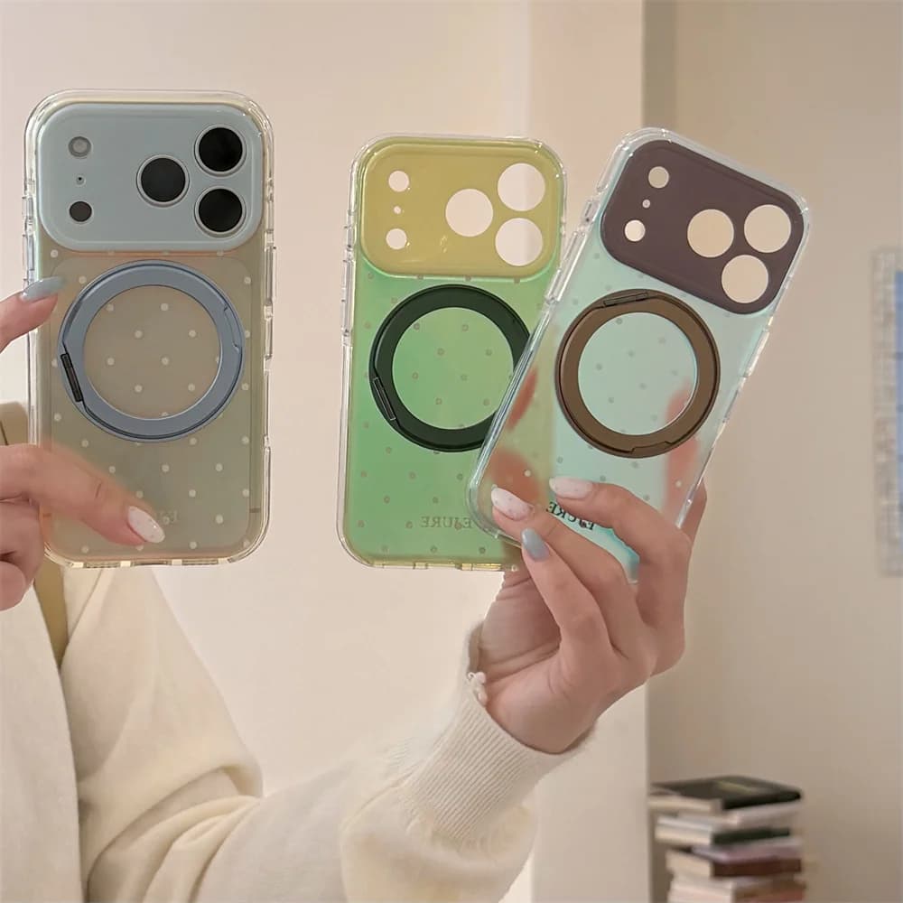 Korea Cartoon Dots Rotation Magnetic Phone Case For iPhone 18 Pro Max 18 Pro 17 16 15 Protection Shockproof Cute Cases Cover