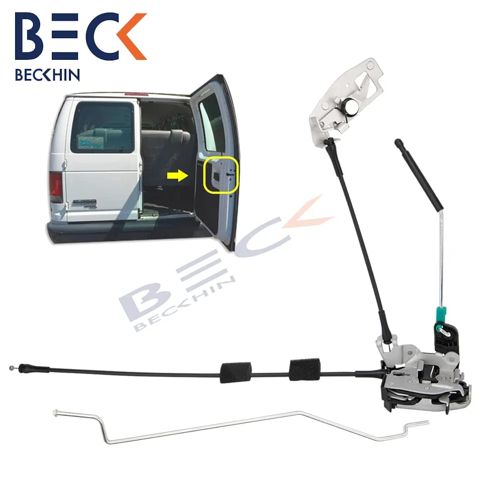 Door Latch Assembly w/Cable&Rod for Ford E150 E250 E350 Van 1992-2014, 6C2Z-15431A02-AA, Rear Right Door Lock Latch