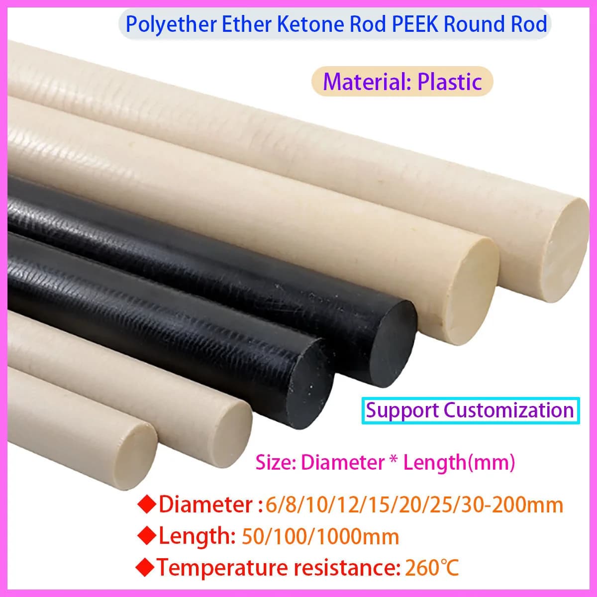 Polyether Ether Ketone Round Rod PEEK Round Rod Diameter 6/8/10/12/15/25/30-200mm