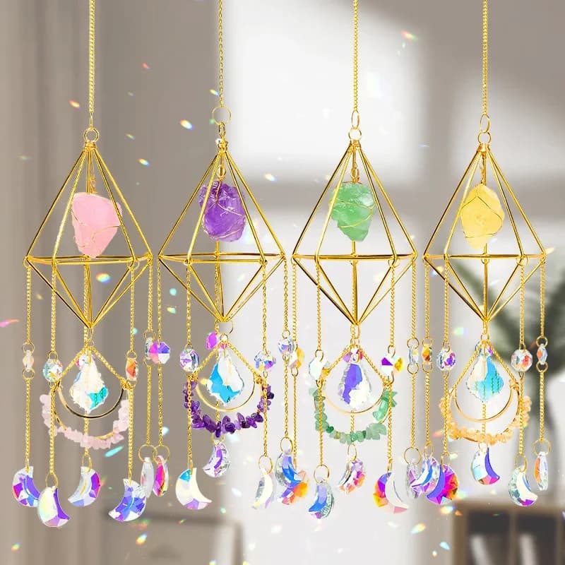 Crystal raw stone diamond-shaped sunshine catcher pendant ornaments living room balcony wind chime accessories pendant wholesale