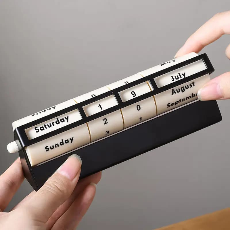 Metal Rotating Perpetual Calendar, Desk Calendar, Office Decor