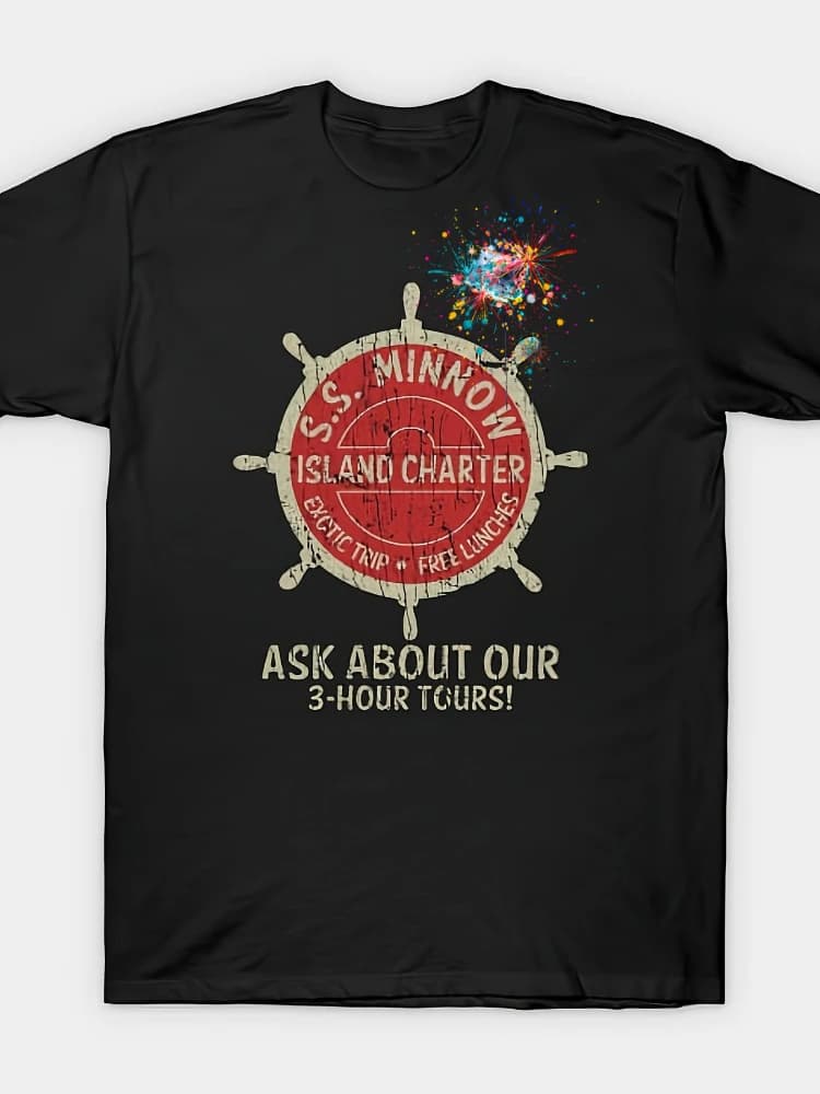 Retro Gilligan's Island 70s Design Men's Cotton-Vintage S.S. Minnow Graphic- cotton O-neck short sleeve printed men's T-shirt.