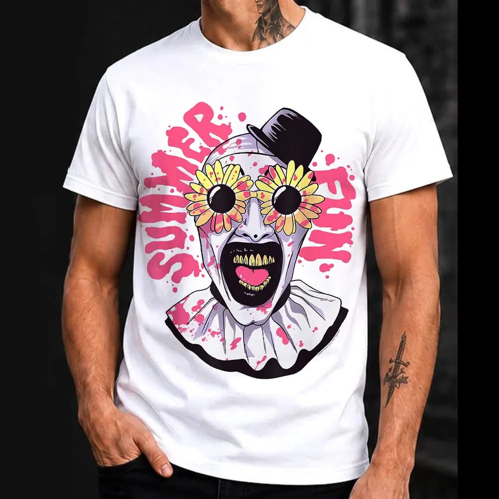 Summer Fun Sunglasses Retro Horror Movie Terrifier Art The Clown Killer Scary Halloween Gift T Shirt Short Sleeve Graphic Tee