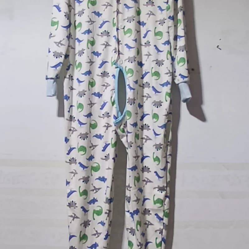 Adult Pure Cotton Jumpsuit ABDL Cute Cartoon Comfortable Open Crotch Bodysuit Pajamas DDLG Long Sleeves Loose Home Clothing
