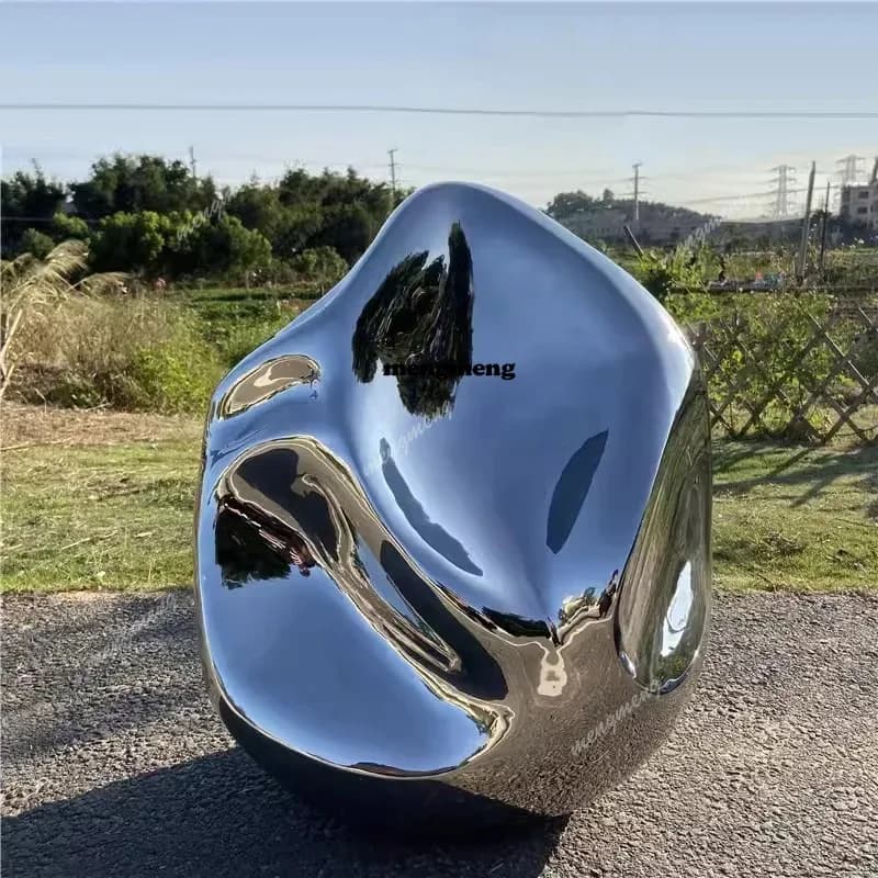 Stainless steel shaped pebble sculpture courtyard outdoor garden landscape Taihu stone creative abstract art decoration