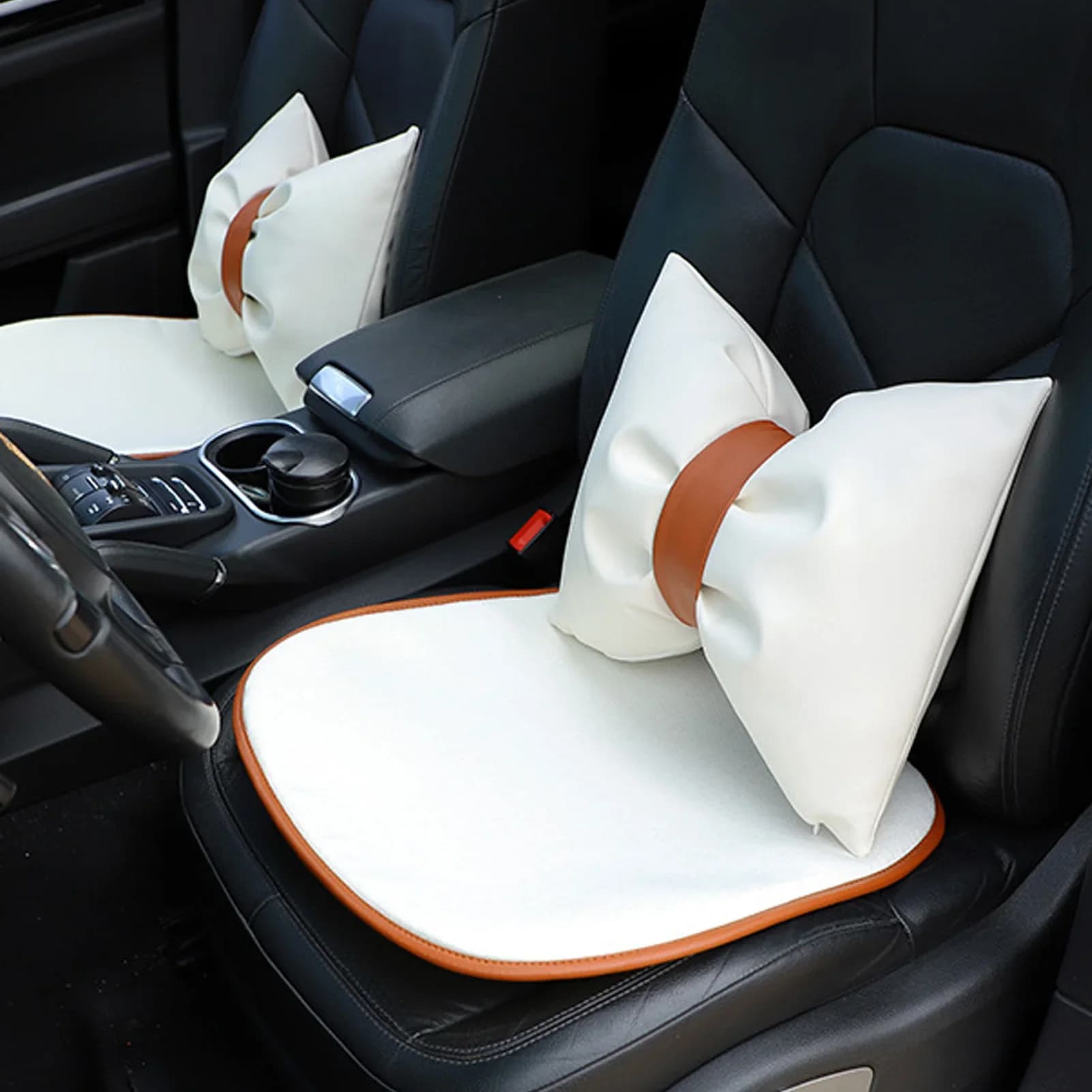 Lumbar Support Pillow for Car Back Leather Neck Headrest Fit Most Cars Filled PP Cotton Universal