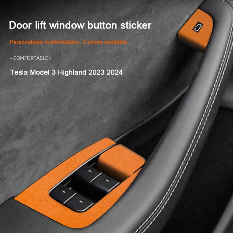 Super Suede For Tesla Model 3 Highland 2024 2025 Car Door Control Panel Window Lift Switch Button Frame Cover Trim Stickers