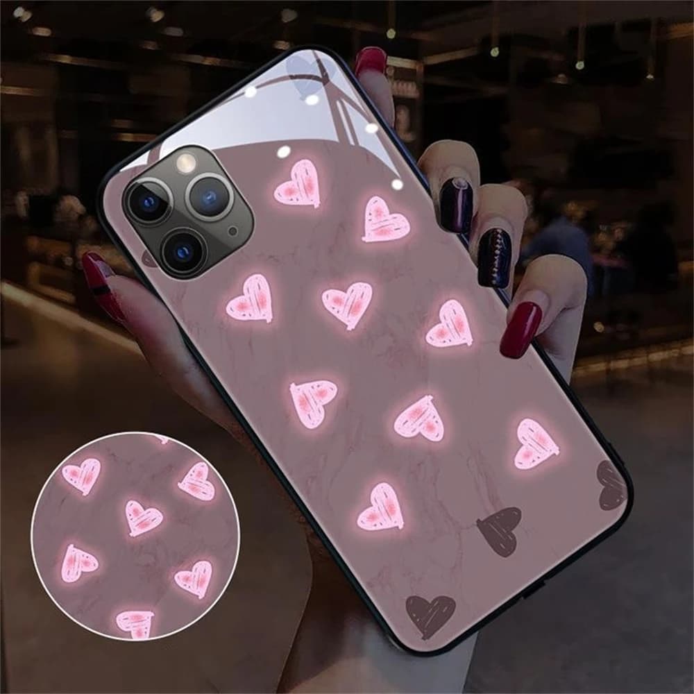 Cute Love Heart Design Led Light Phone Case Call Flash Glitter Cover For iPhone Air 17 16 15 14 13 12 11 Pro Max Plus