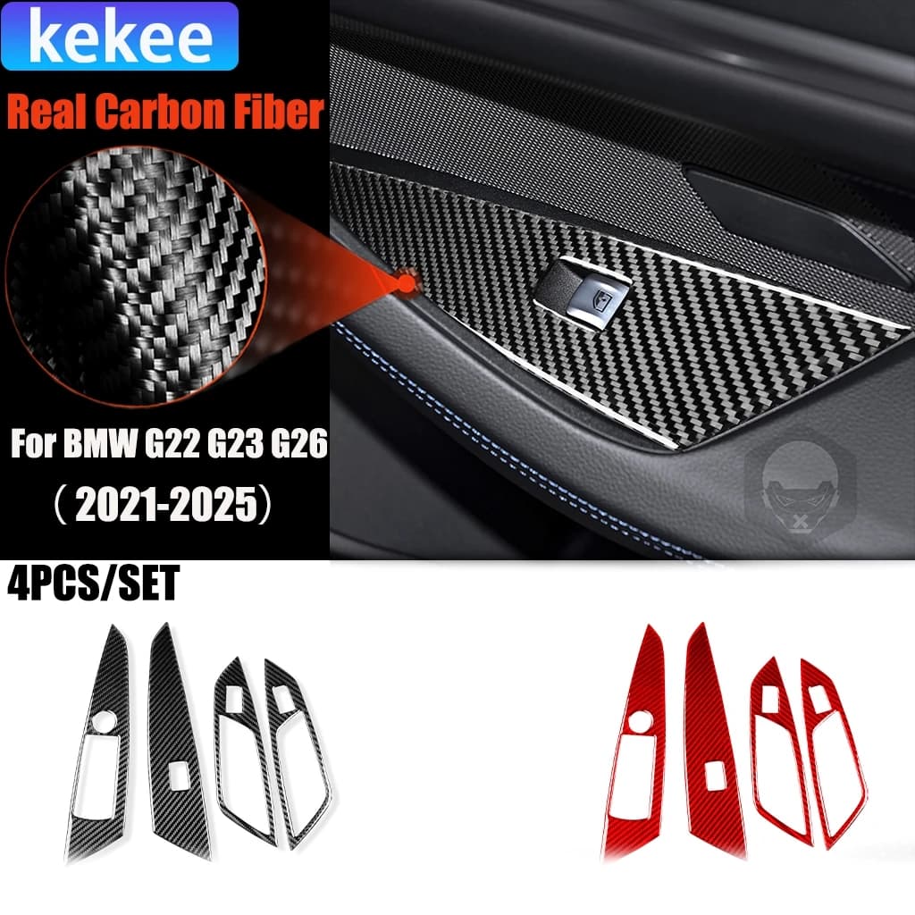Carbon Fiber Car Accessories Window Lifting Modified Interior Trim Cover Sticker For BMW 4 Series 4 Door G22 G23 G26 2021-2025