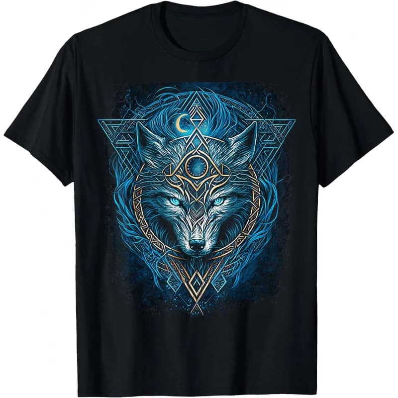Odins Wolf Viking Norse Runes Nordmann Mythology Gift T-Shirt 100% cotton Norse Myths Valhalla Graphic clothes All size tops