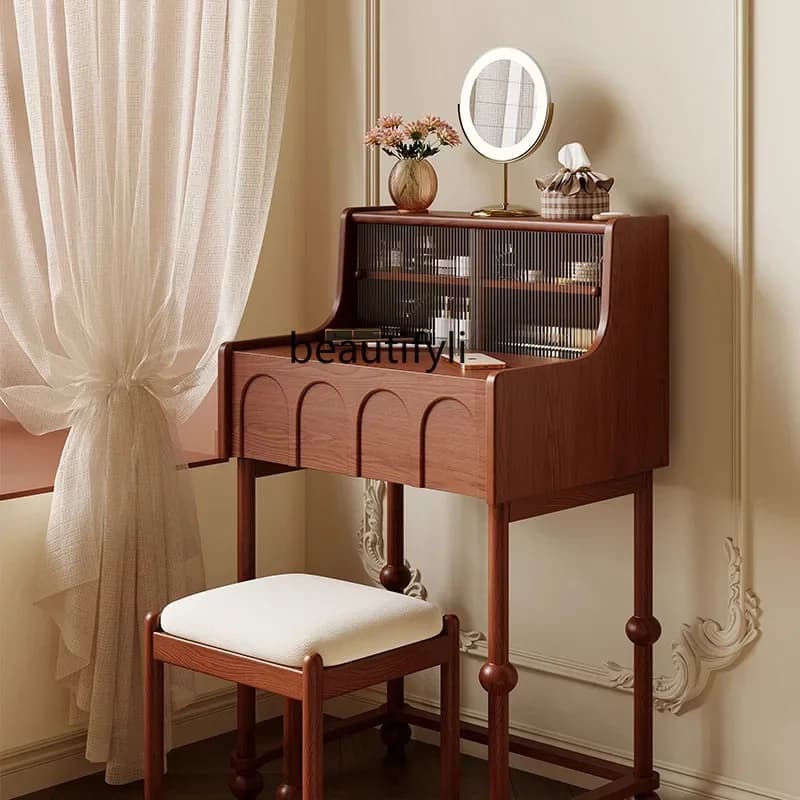 X Dressing Table for Master Bedroom, Small Apartment, Ultra-Narrow Bedside Dressing Cabinet, Retro Vintage Dressing Table