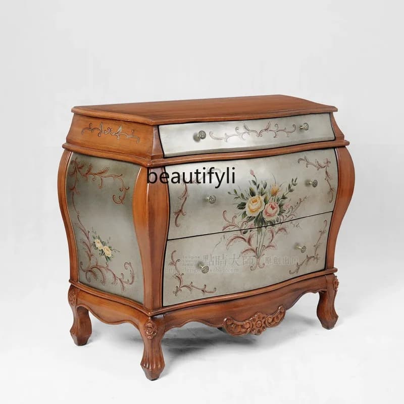 Vintage Painted Wood Color Three-Drawer Entryway Storage Cabinet Bedroom Bedside Storage Cabinet