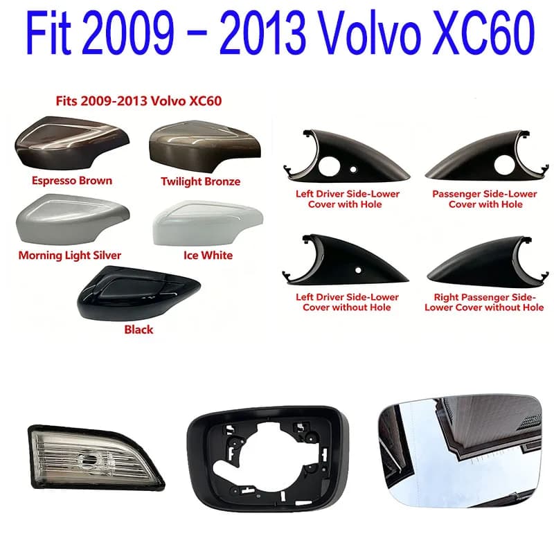 Side Rearview Mirror Housing Cover Caps For Volvo XC60 2009-2013 Gloss Black With Buckle Door Wing Mirror Cover Car Accessories