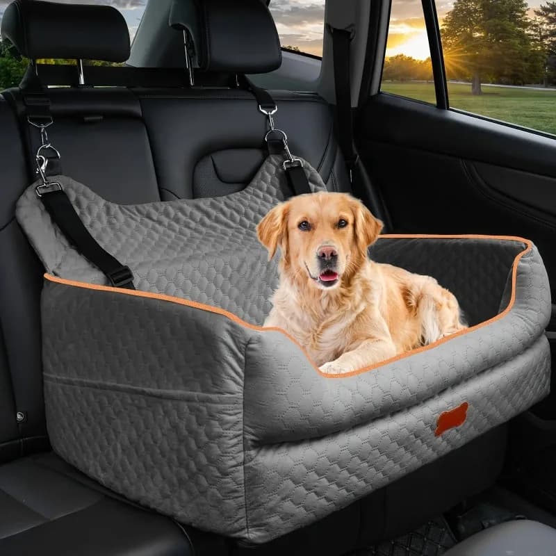 【Hot】Upgraded Large Dog Car Seat Thick Comfort Travel Bed with Removable Machine-Washable Cover Pet Safety Harness