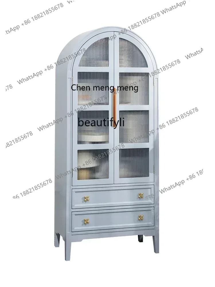 New Arrivals French Cream Style Arched Bookcase Home Wall High Cabinet Multi-Functional Minimalist Glass Cabinet S8350