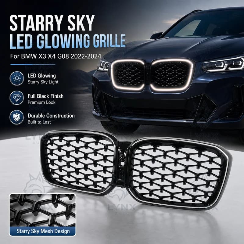 For BMW 2022-2024 X3 X4 G08 Full Black Starry Sky LED Glowing Grille Front Bumper Grille Car Modification Parts