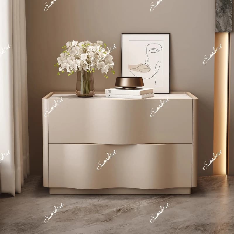 Simple bedside table Modern minimalist cream style solid wood master bedroom locker