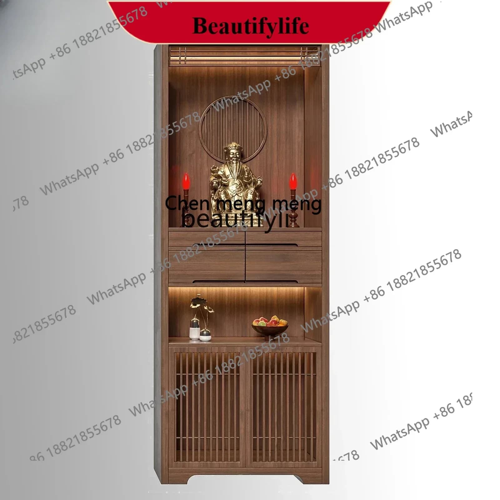 X ss 8617 New Chinese-style solid wood two-layer Buddhist niche vertical cabinet for home use, Guanyin, modern simple table cab