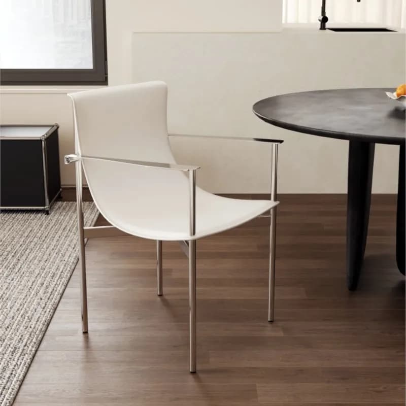 MOMO Bauhaus Dining Chair Household Stainless Steel Italian Saddle Leather Island Table Armchair Backrest Master Chair