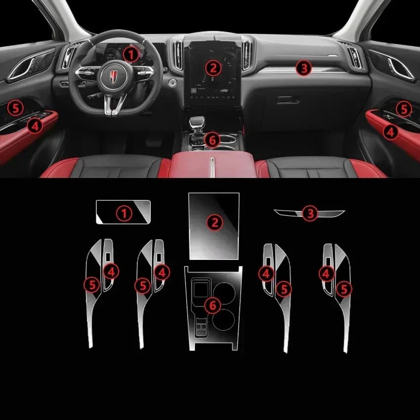 For Hongqi HS3 Tpu Transparent Film Car Interior Sticker Center Control Navigator Screen Door Gear Protection Car Accessories