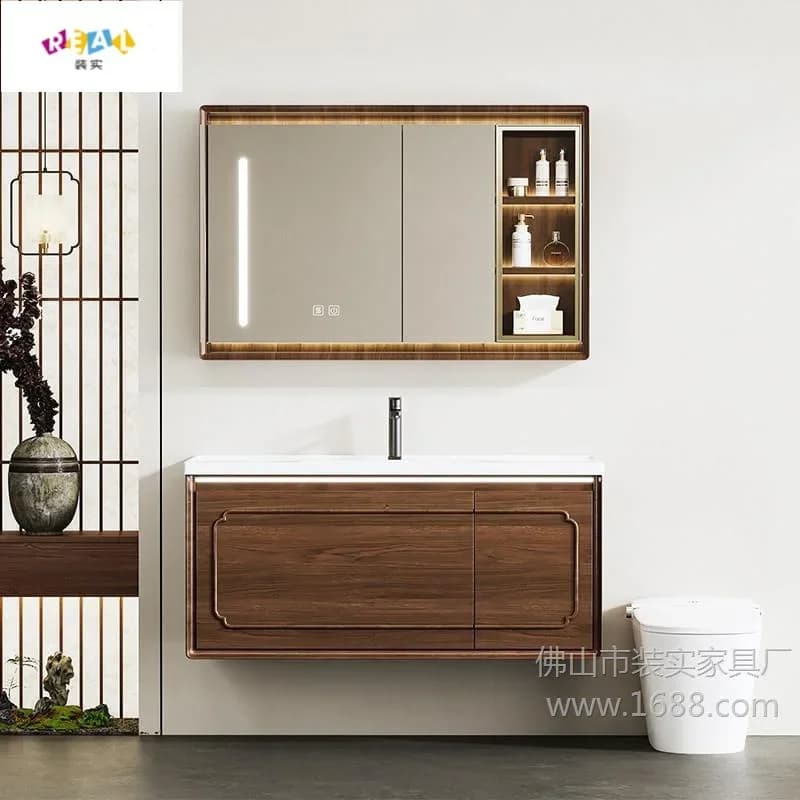 DSA Chinese high-end oak bathroom cabinet ceramic integrated basin washstand mirror cabinet small apartment combination