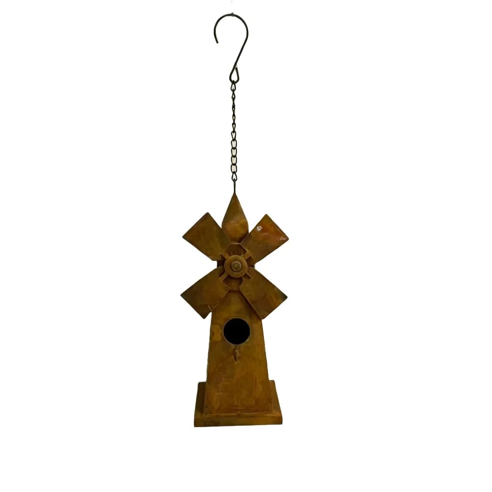 Brown Metal Windmill for Outdoor Garden For Yard Rotating Ornament Iron Construction 29x10cm Rustic Style Decor