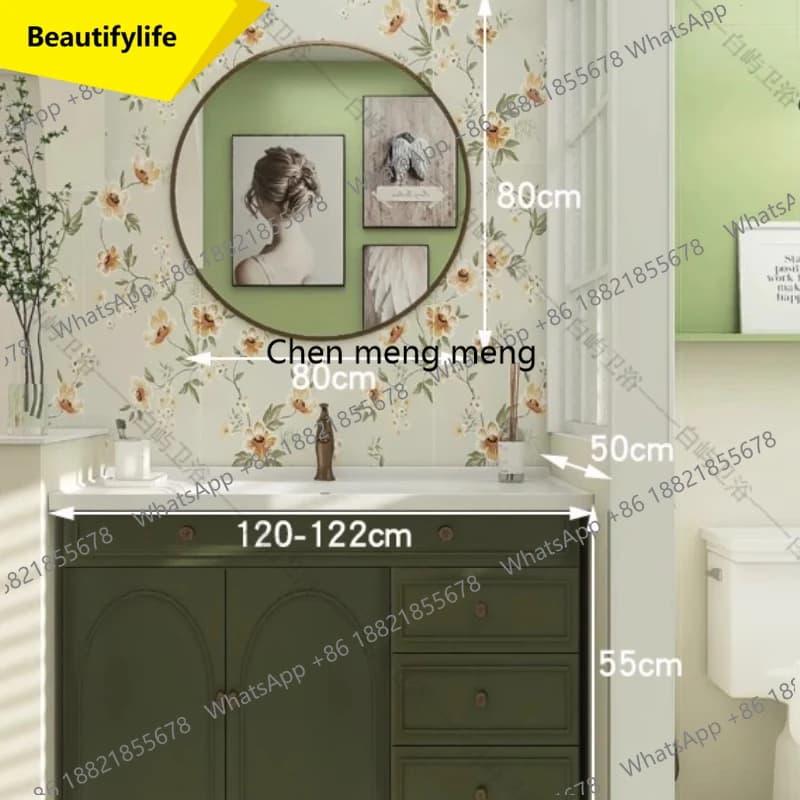 A17 Natural Green Bathroom Cabinet Shelf Wood Drawers Vintage Bathroom Cabinets Makeup Mirror Mobili Per Bagno Bathroom Furn