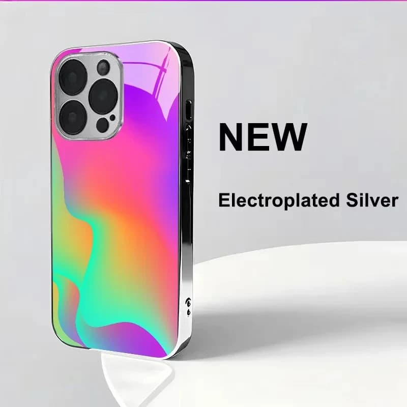 Fashionable, Colorful Gradient Pattern Electroplated Glass Phone Case, Suitable for iPhone 17, 16, 15, 14, 13, 12, 11, Etc.