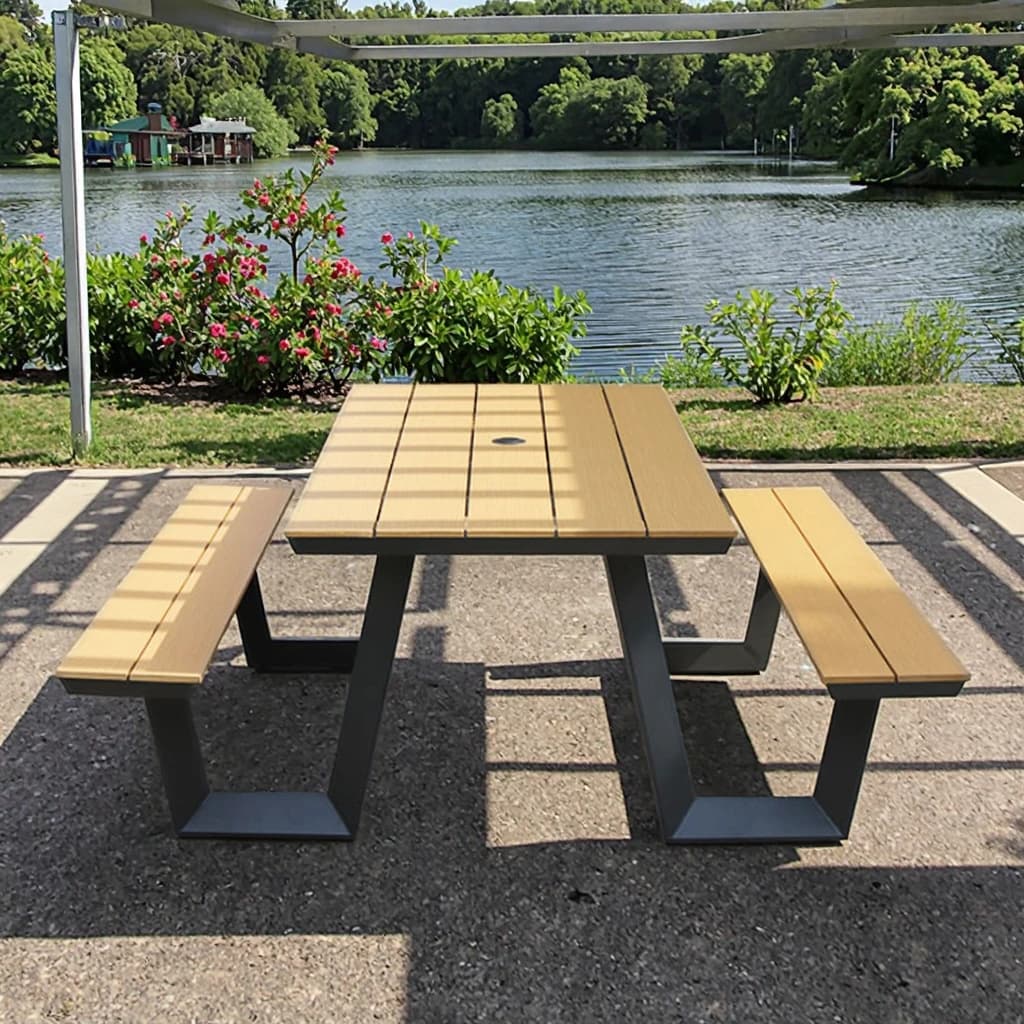 Foldable picnic table bench wooden design with aluminum frame for garden courtyard dining room kitchen living room gym