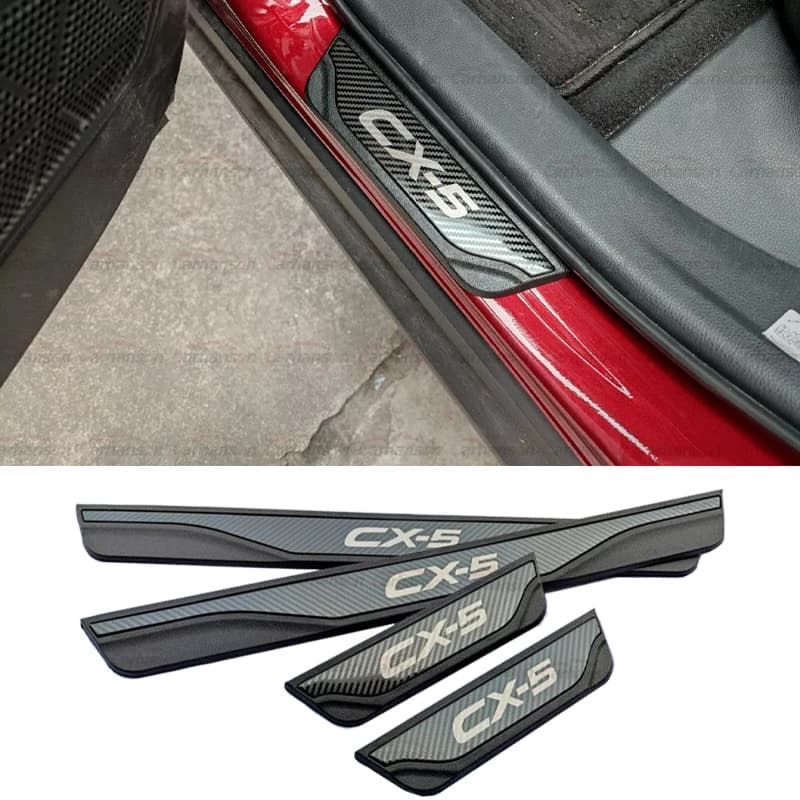 Car Door Sill Scuff For Mazda CX5 CX-5 2024 Accessories Carbon Fibre Texture Auto Threshold Scuff Plate Protection trim Stickers