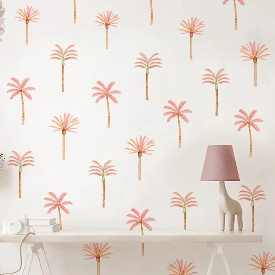 Boho Pink Coconut Palm Tree Children Wall Stickers Removable Nursery Wall Decals Poster Print Kids Bedroom Interior Home Decor