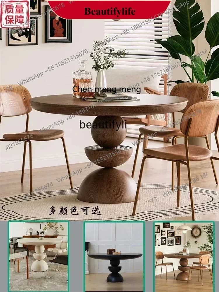 Solid wood French retro round dining table negotiation table advanced  wind household small apartment light luxury medium