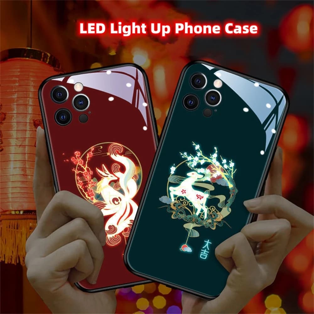 China Traditional Design LED Light Up Cover Luminous Phone Case For iPhone Air 17 16 E 15 14 13 12 11 Pro Max Mini Plus SE