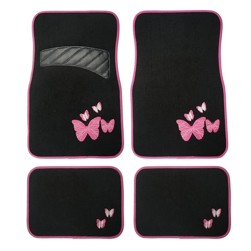 Embroidery Universal Fit 4pcs Car Floor Mat Waterproof Foot Pads Protector For Spills, Dog, Pets, Anti-slip Front And Rear Mats