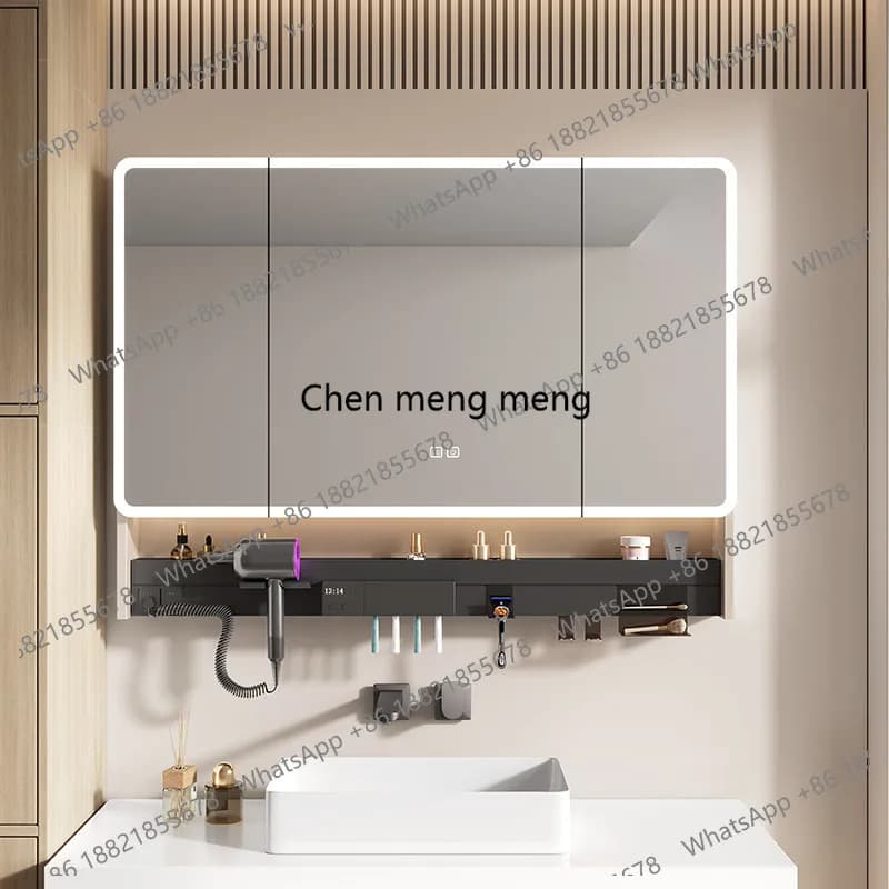 Space aluminum smart bathroom mirror cabinet, separate wall-mounted bathroom, electric wind blowing rack, storage mirror cabinet