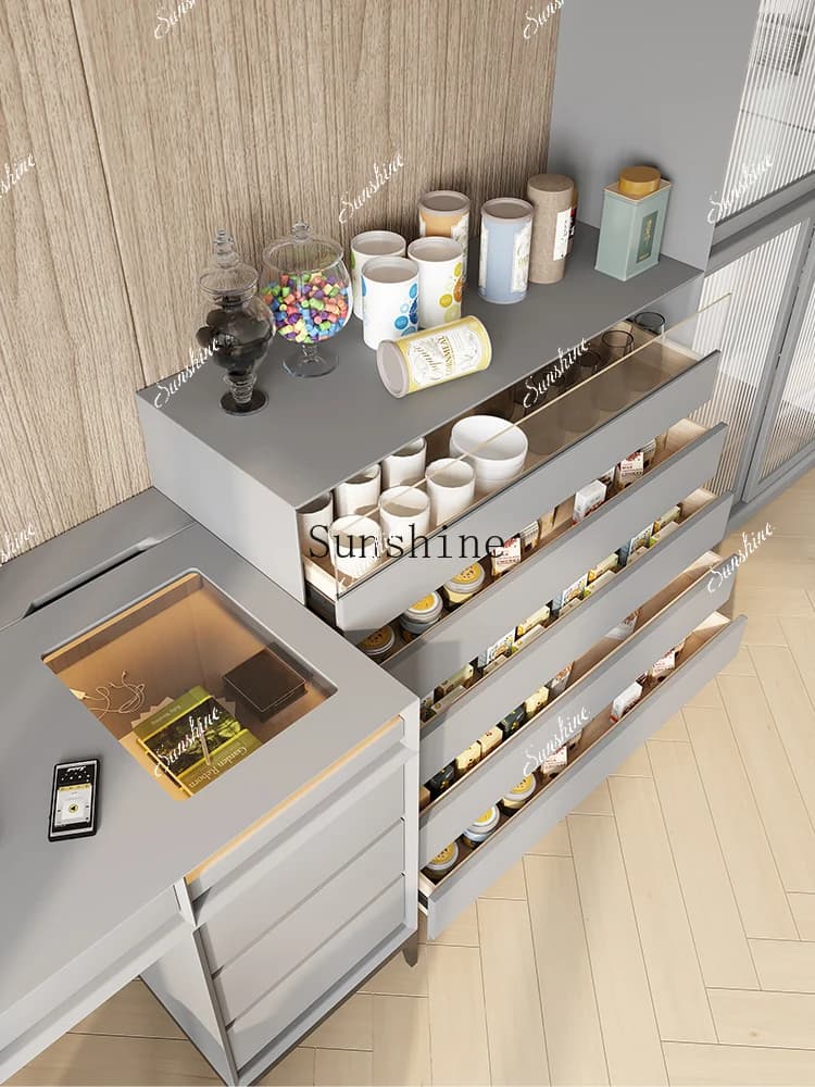 Italian minimalist bookcase solid wood combination glass door storage simple storage  FT