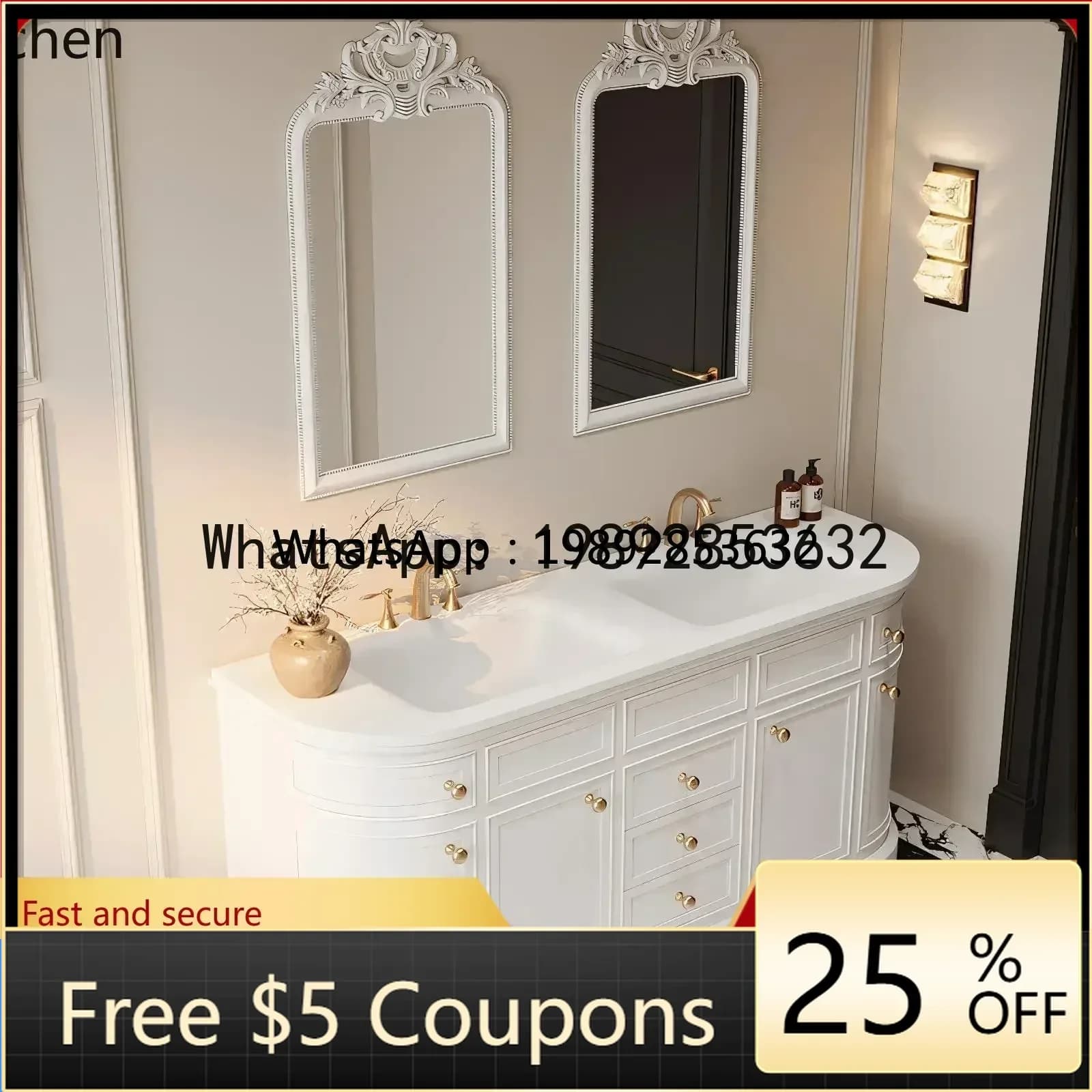 Z2  retro rock slab hot bending integrated basin floor-to-ceiling rubber wood arc bathroom cabinet