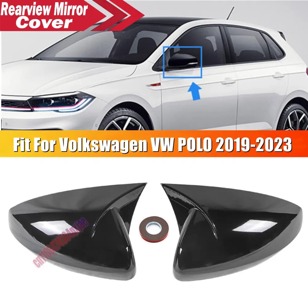 For Volkswagen For VW POLO 2018-2023 Car Rearview Side Mirror Cover Wing Cap Exterior Door Housing Trim Adhesive Sticker