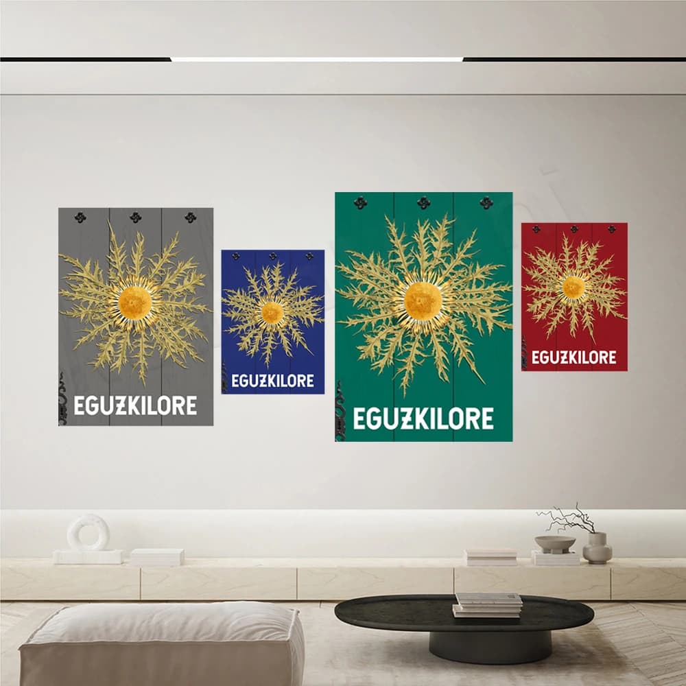 EGUZKILORE Poster, Flower Sun, Basque Country, Vintage Poster Wall Art Print Decor Travel Poster