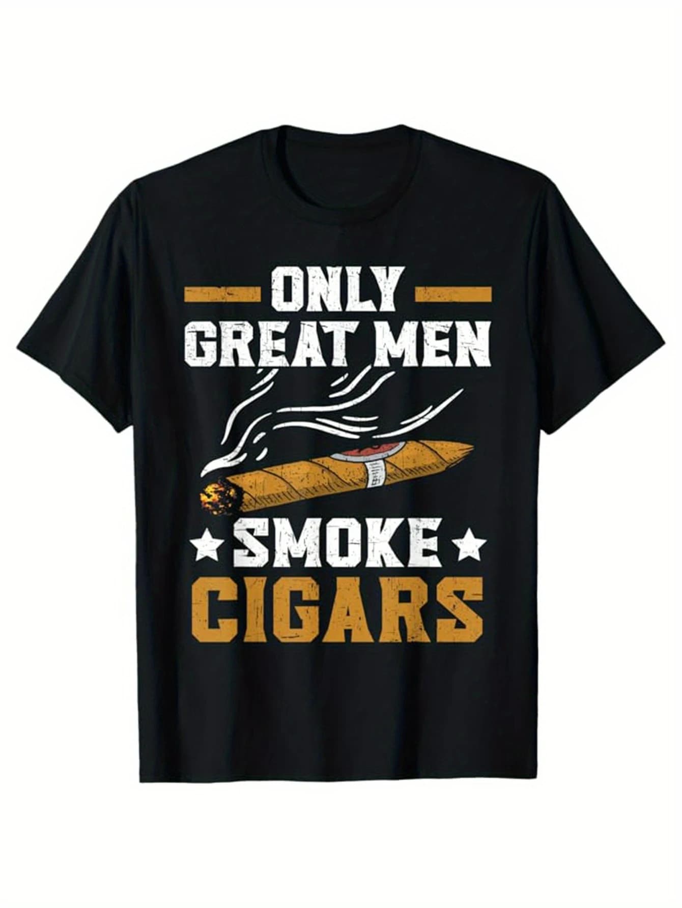 Men's 100% cotton T-shirt with cigar print, soft and comfortable short-sleeved round neck T-shirt.