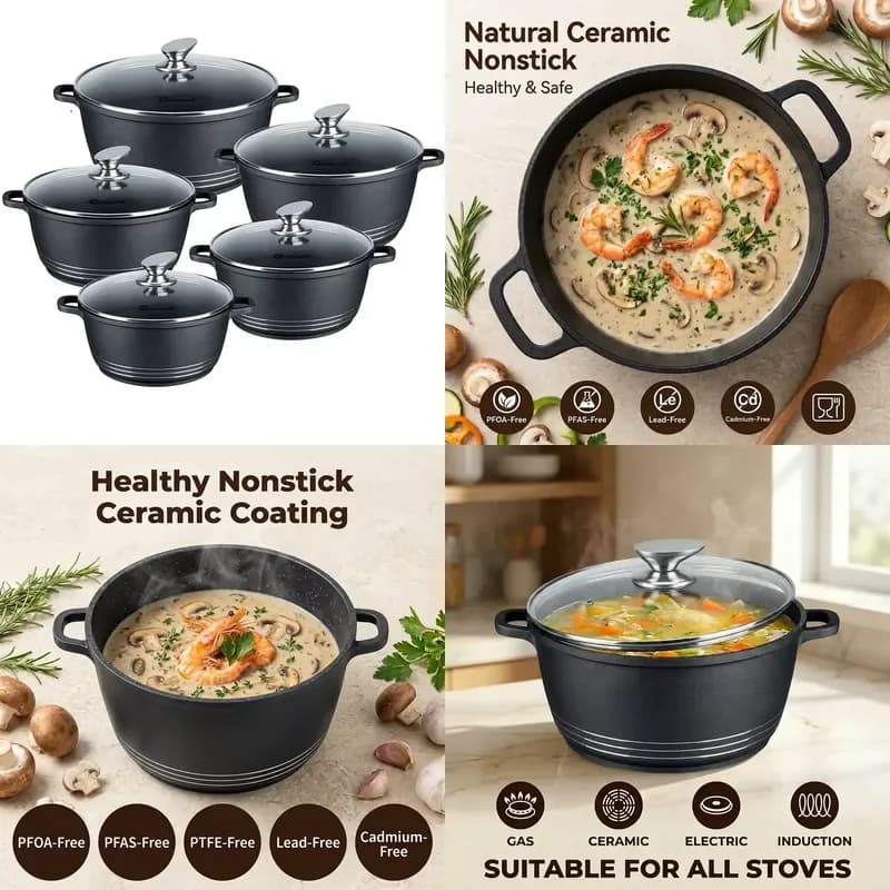 Die Cast Aluminum 10-Piece Classic Non-Stick Cookware Sets with Stainless Steel Handles Induction Bottom Oven & Dishwasher