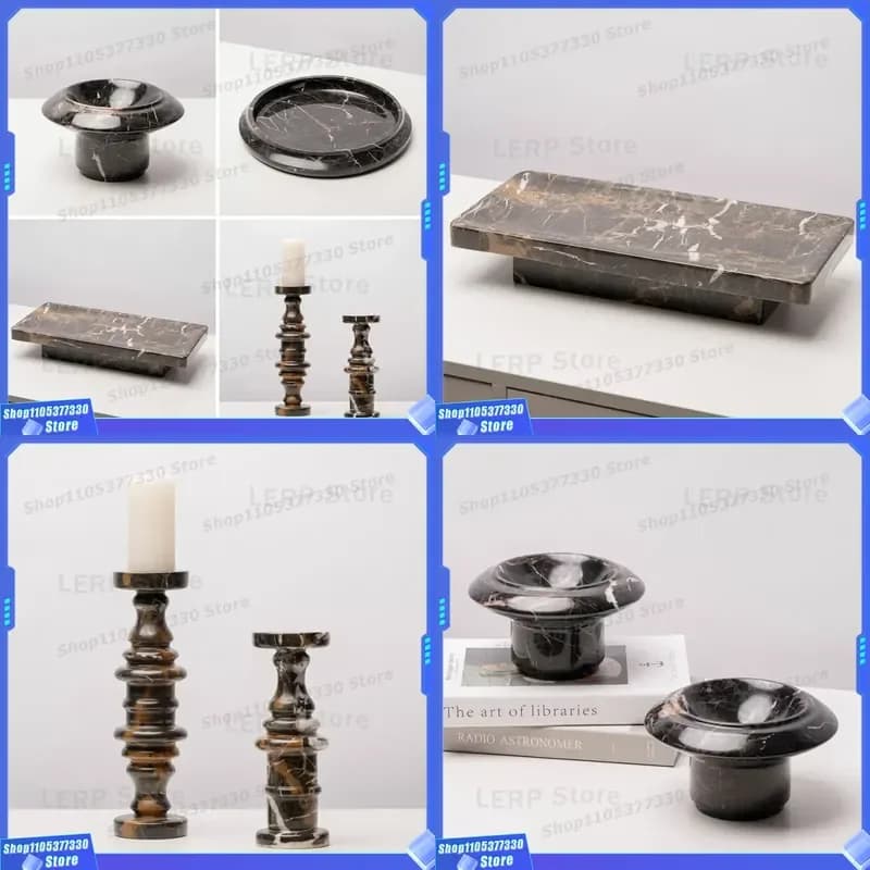 Natural Marble Fruit Plate Creative Home Decor Ornament Model Room Candlestick Flower Pot Storage Tray Modern Living Room